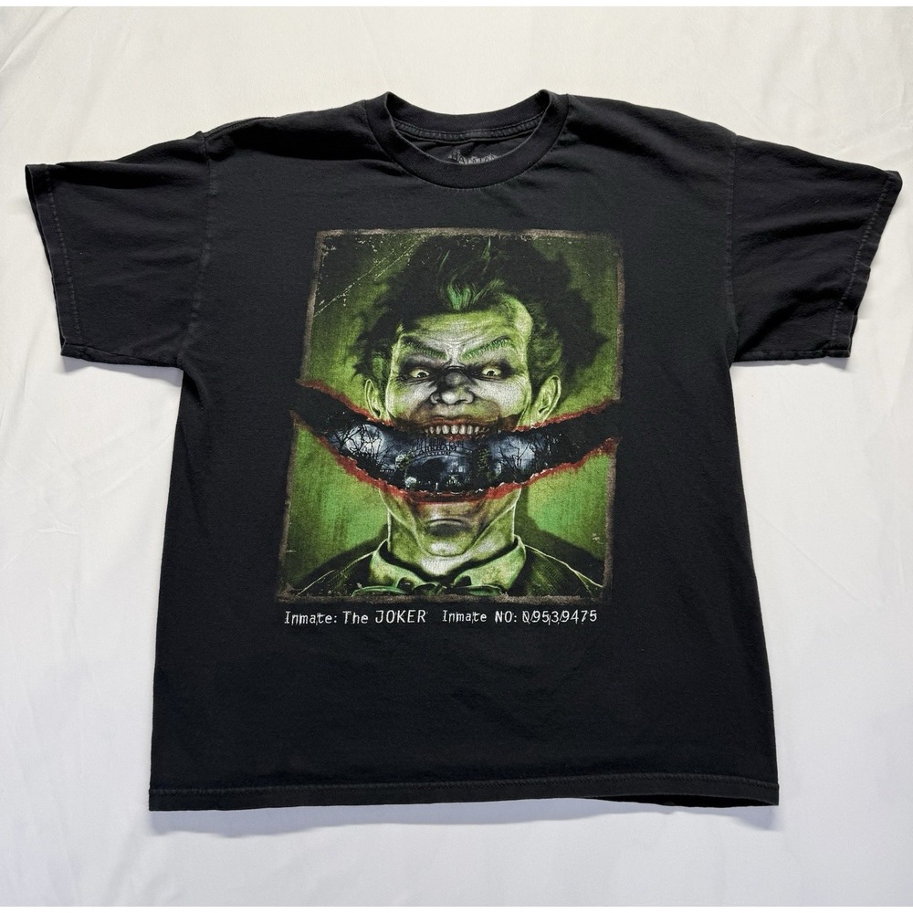 Vintage Batman Arkham Asylum Joker T Shirt L Black Graphic DC Comics Movie TV‎